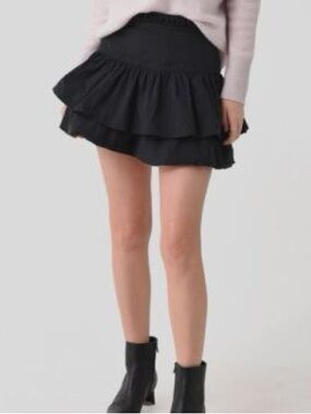RHODE Black Ruffle Elinor Trim Waist Tiered Mini Skirt Size XS